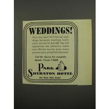 1953 Park Sheraton Hotel Advertisement - Weddings!
