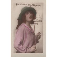 Lady Golfer Antique Real Photo Golfing Greetings Glamour Postcard
