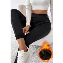 Black Crossed Waist Seamed Leg Thermal Leggings