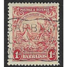 BARBADOS 1925-35 COLONY BADGE 1d PERF 13½ X 12½ USED SG231b