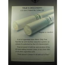 1971 True Regular and Menthol Cigarettes Ad - True's Discovery