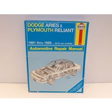 1981 - 89 Dodge Aries Plymouth Reliant Repair Manual K Car 82 83 84 85 86 87 88