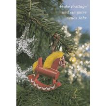 German Toy Rocking Horse On Christmas Tree Postcard