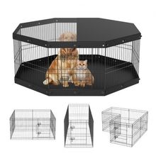 Dog Playpen, 8 Panels Foldable Metal Dog Exercise Pen with Top Cover and Bot...