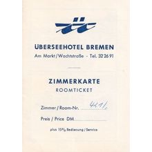 Uberseehotel Bremen Hotel Room Map Ticket Old German Ephemera