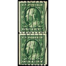 390, Used 1¢ Coil Line Pair - SCV $125.00 ** Stuart Katz