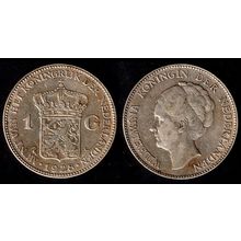 Netherlands One Gulden 1928 1G Used Silver Coin Wilhelmina Dutch