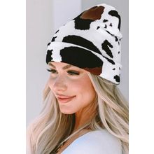 Black Cow Spots Printed Warm Beanie Hat