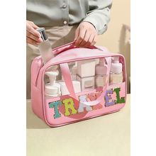 Light Pink TRAVEL Chenille Letter Clear PVC Makeup Bag