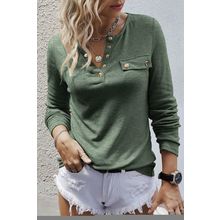 Mist Green Long Sleeve Snap Button Henley Top