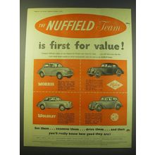 1953 Nuffield Cars Ad - Morris Oxford Saloon, Riley 2 1/2 Litre, Wolseley, MG