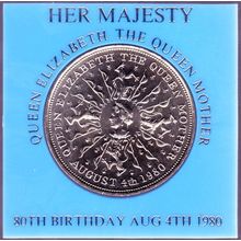 1980 Great Britain 1 Crown (25 New Pence) Coin 80th Birthday of Queen Mother