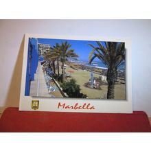 BEACH AND PROMENADE, MARBELLA, Spain used postcard 2002 stamp =