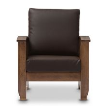 Mission Style Walnut/Brown Wood & Faux Leather Chair, or Loveseat, or Both