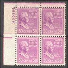 831 50c Howard Taft Fine MNH Plt/4 UL 22206 Y0059