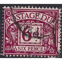 GB 1959 - 63 QE2 6d Purple Postage Due used Wmk 179 SG D63 ( 561 )