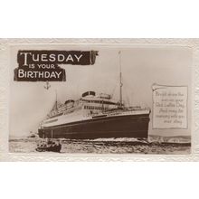 Happy Birthday For Tuesday Red Letter Day Ship Ferry Greetings Postcard