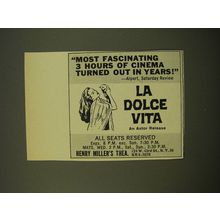1961 La Dolce Vita Movie Advertisement - Most fascinating 3 hours of cinema