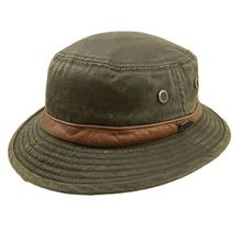 MJM Distressed Weathered Cotton Leather-Look Sun Protection Bucket Hat Size L