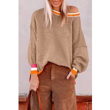 Parchment Colorblock Striped Trim Drop Shoulder Sweater