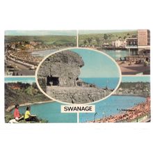 multiview, SWANAGE, DORSET used postcard, Colourmaster 1977 postmark =