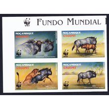 Mozambique WWF Blue Wildebeest T1 Imperf Block of 4 WWF Logo 2000 MNH