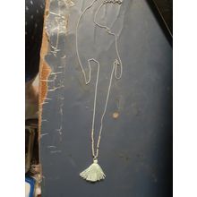 womens silver tone green tassell necklace