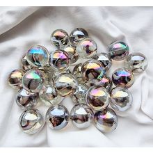 'POLAR' - 12 Beautiful Glass Marbles - Clear with Brown and White Swirls, 22mm