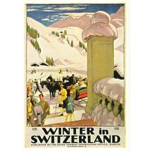 Winter In Switzerland 1921 Swiss Zurich Tourist Information Poster Postcard