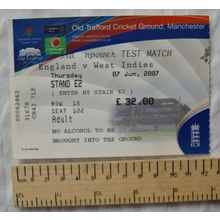 2007 ticket England v. West Indies, test match, Old Trafford Cricket Ground