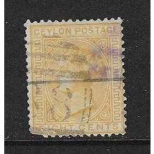 CEYLON 1872-80 QV WATER MARK CROWN CC 8c USED SG124 bottom perf fault
