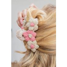 Pink Flower Crochet Cover Large Hair Claw Clip