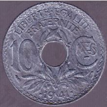 1941 France 10 Centimes Coin with dash with dots