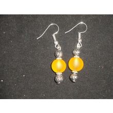 Large single Frosted yellow glass dangle earrings