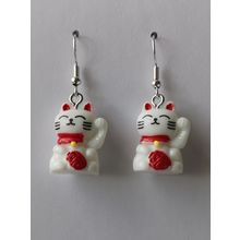 Lucky Cat Charm Earrings SIlver Plated Hooks