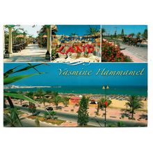Postcard Tunisia Jasmine Hammamet multiviews beach gardens posted 2015 stamp