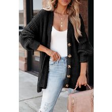 Black Buttoned Front Drop Shoulder Knitted Cardigan