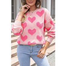 Light Pink Valentine's Day Heart Jacquard Knit Sweater