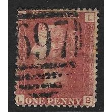 GB 1858 QUEEN VICTORIA 1d RED PLATE 165 USED SG43 / 44 " LB "