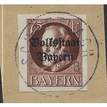 GER (BAVARIA) 1919 75pf KING LUDWIG III' (OVPT)(IMPERFED) FINE USED(EBID65-472)
