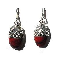 Sterling Silver Genuine Shell / Stone Inlay Filigree Acorn Earrings