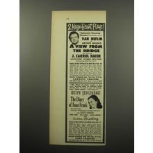 1955 Plays Advertisement - A view from the Bridge, and The Diary of Anne Frank