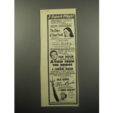 1955 Play Advertisement - Diary of Anne Frank; A View From the Bridge; The Lark
