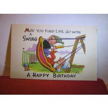 LIFE GO WITH A SWING, CHILD'S BIRTHDAY, unused vintage postcard children #