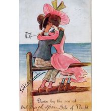 Isle Of Wight Kissing On Beach By Sea Old Comic Postcard