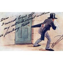 Posh Edwardian Dinner Suit Ripped In Door Tear Disaster Comic Postcard