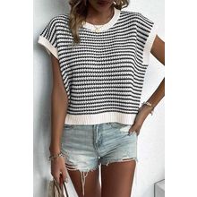 Black Stripe Ribbed Trim Loose Fit Knitted Sweater Vest