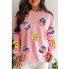 Pink Easter Egg Patched Graphic Drop Shoulder Pullover Sweatshirt
