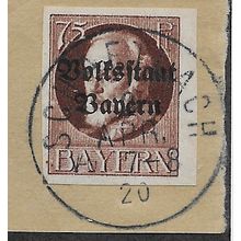 GER (BAVARIA) 1919 75pf KING LUDWIG III' (OVPT)(IMPERFED) FINE USED(EBID65-470)