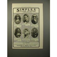 1903 Simplex Piano Player Ad w/ 6 Musician Endorsements